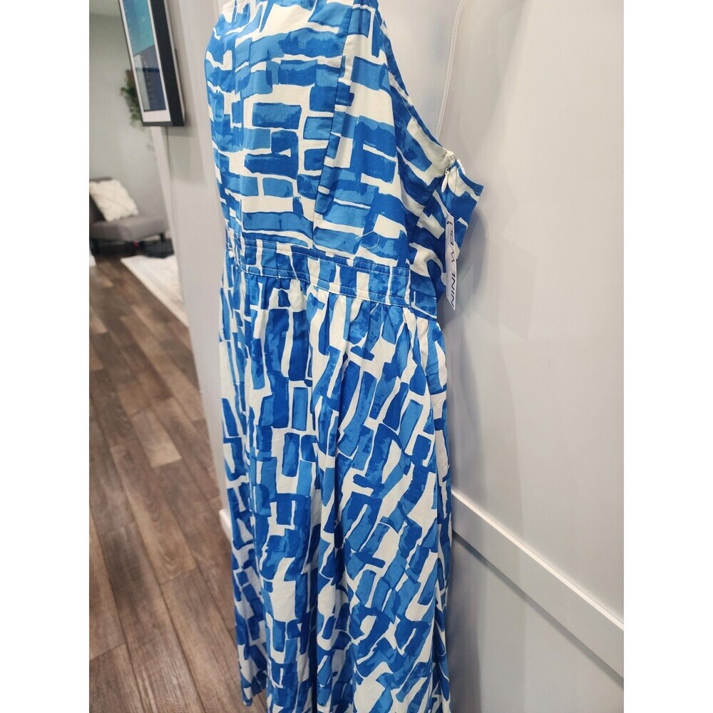 NEW Nine West Square Neck A-Line Blue White Patterned Women's Dress Size XL - Picture 2 of 6